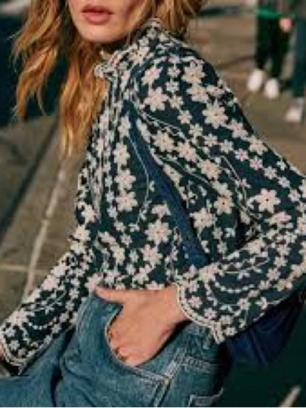 SEZANE Navy Blue White Floral Embroidered High Ruffle Neck Top Eglantine Blouse - Picture 1 of 4